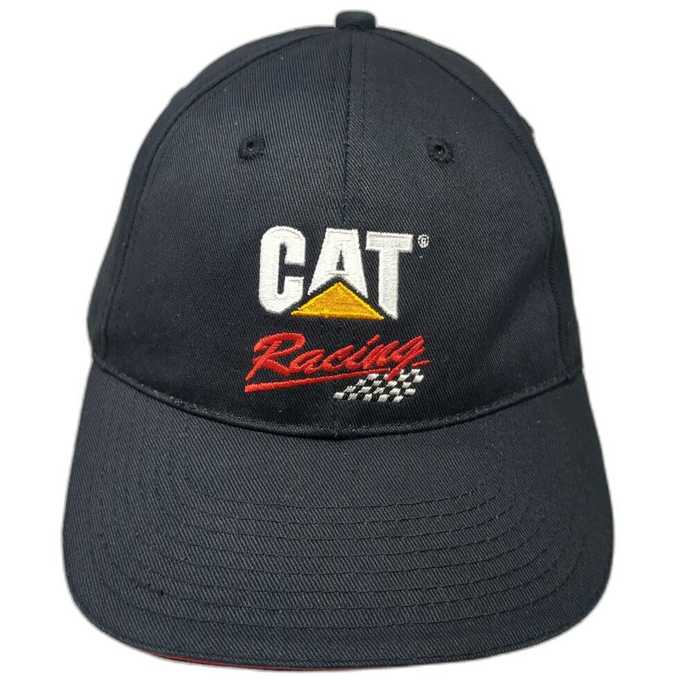 CAT Racing Black Baseball Cap One Size Hat Strapback Checkered Flag Embroidery
